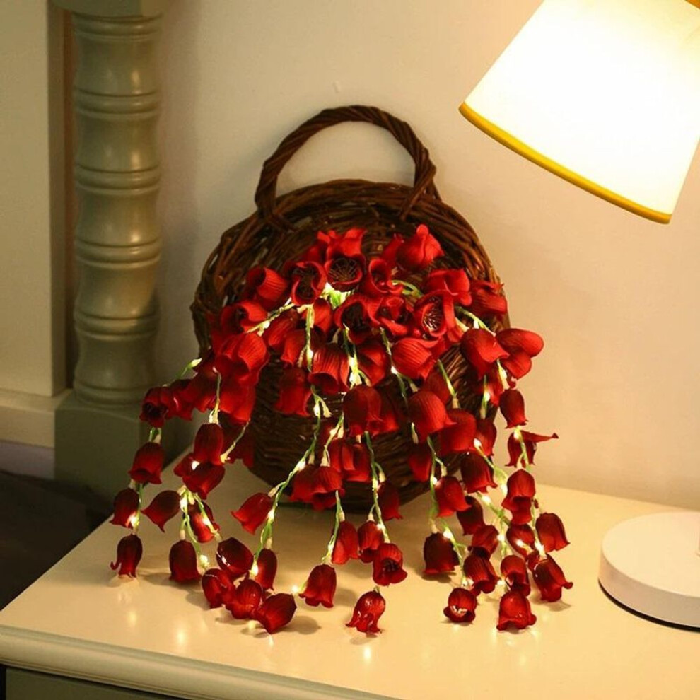 (red) 10 Pcs Artificial Flower String Lights Fake Flowers Vine Floral Garland With Led Fairy Lights Silk Hanging Vines For Wedding Party Garden Wall Decor
