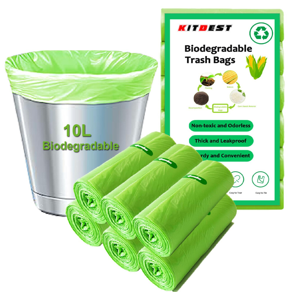 Kitbest Biodegradable Bin Bags Liner 120 Counts, 10L Food Waste Bags Trash Bag Small, 10 Litre Compostable Compost Caddy Liners, Recycled Degradable Rubbish