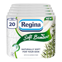 Regina Soft Bamboo - 20 Rolls of Toilet Tissue 3 Ply, 160 Sheets, Naturally Soft for Your Skin, Toilet Tissue Made with Bamboo Fibers, Paper