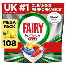 Fairy Platinum Plus All-in-1 108 Dishwasher Tablets, Lemon, Best Cleaning for a Like-New Finish, Fights Grease & Prevents Limescale