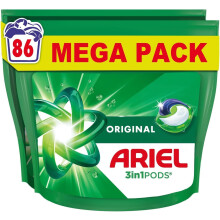 Ariel All-in-1 PODS?, Washing Liquid Laundry Detergent Capsules 86 Washes (43x2), Original, Outstanding Stain Removal In 1 Wash, Brrrilliant In Cold &