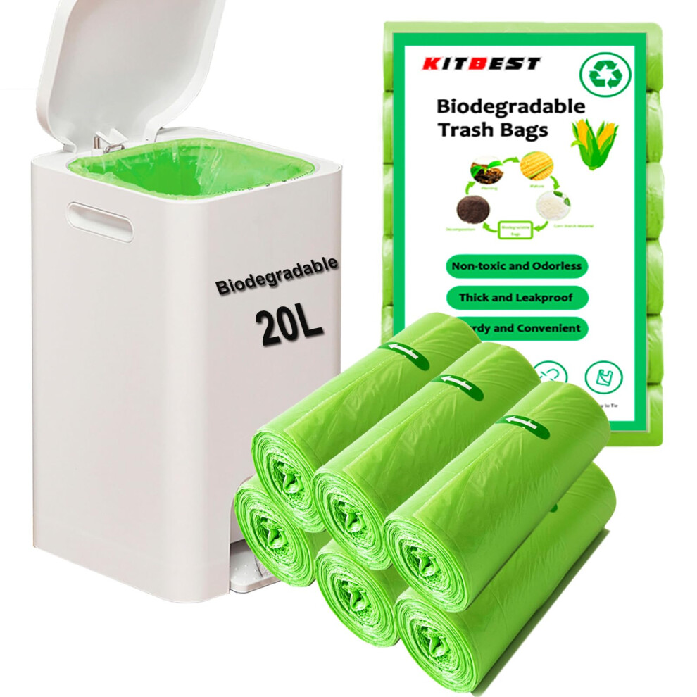 Kitbest Biodegradable Bin Bags Liner 120Pcs, 20L Food Waste Bags Trash Bags Small, 20 Litre Compostable Compost Caddy Liners, Recycled Degradable Rubbish