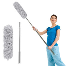 Fogray Extendable Feather Duster, Bendable Microfiber Long Handled with 100" Extra Telescopic Extending Pole and Soft Silicone Cap, Washable Duster
