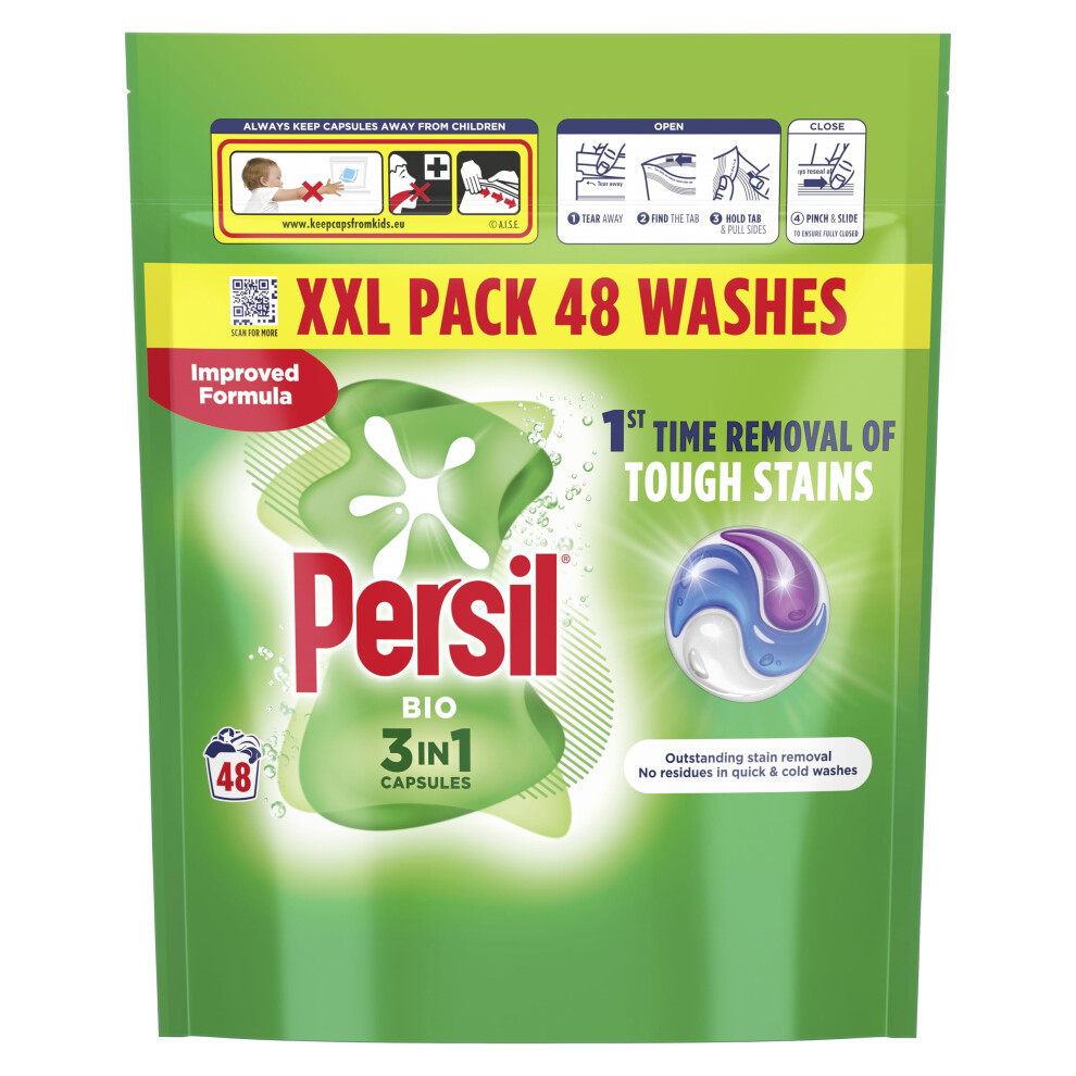 New Persil Bio 3 In 1 Washing Capsules 1St Time Removal Of Tough Stains Outstanding Stain Removal In Quick & Cold Washes 48 Washes 8.72E+12