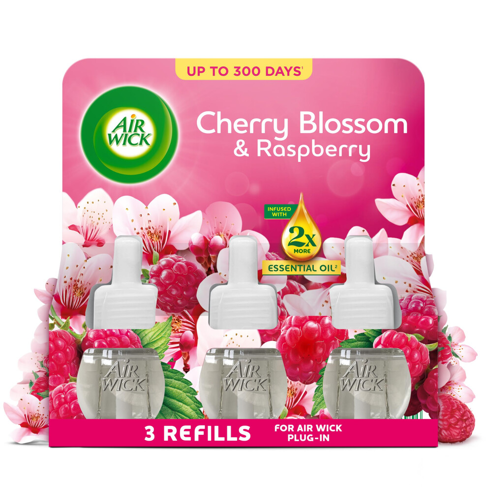 Air Wick Cherry Blossom & Raspberry Liquid Electrical Triple Refill 19Ml, Lasts For Up To 100 Days Per Refill, Air Freshener