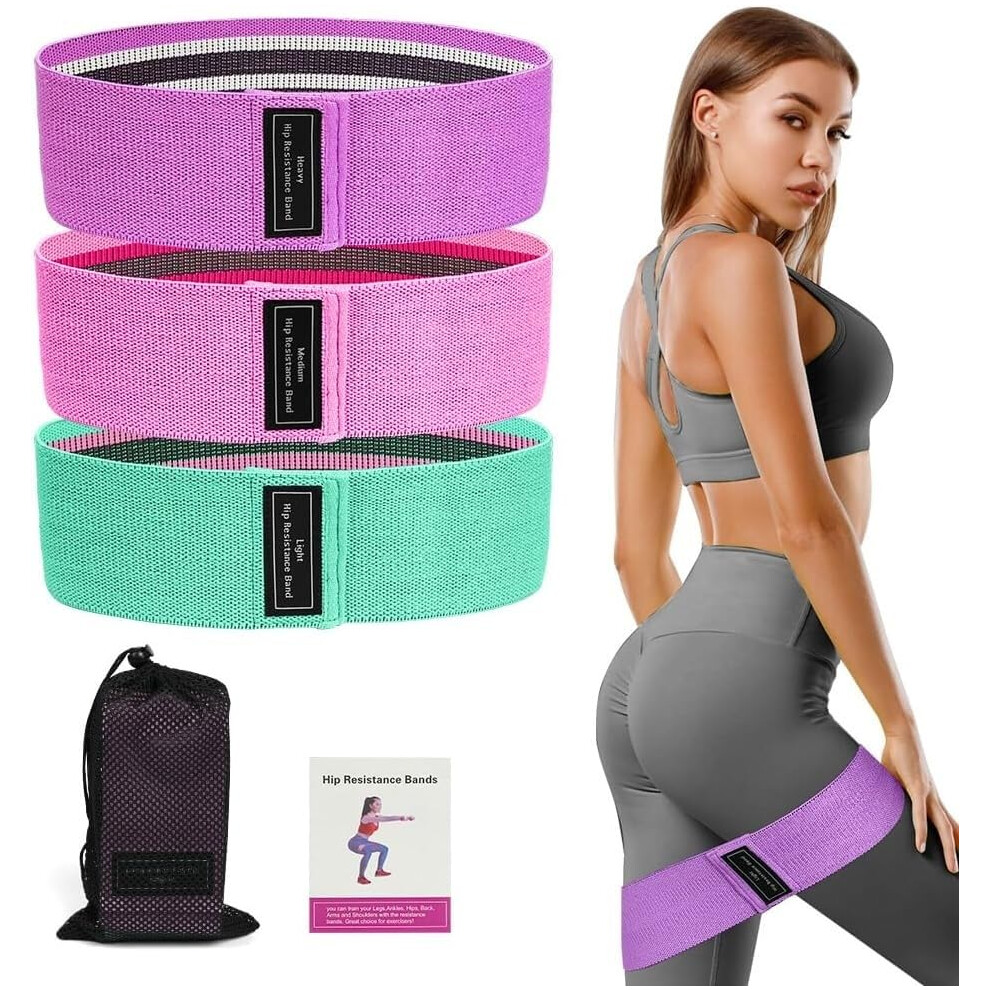 Flintronic Fabric Resistance Bands, Exercise Bands Set Of 3, Non-Slip Booty Bands With 3 Resistance Levels, Workout Fitness Bands For Hips & Glute,