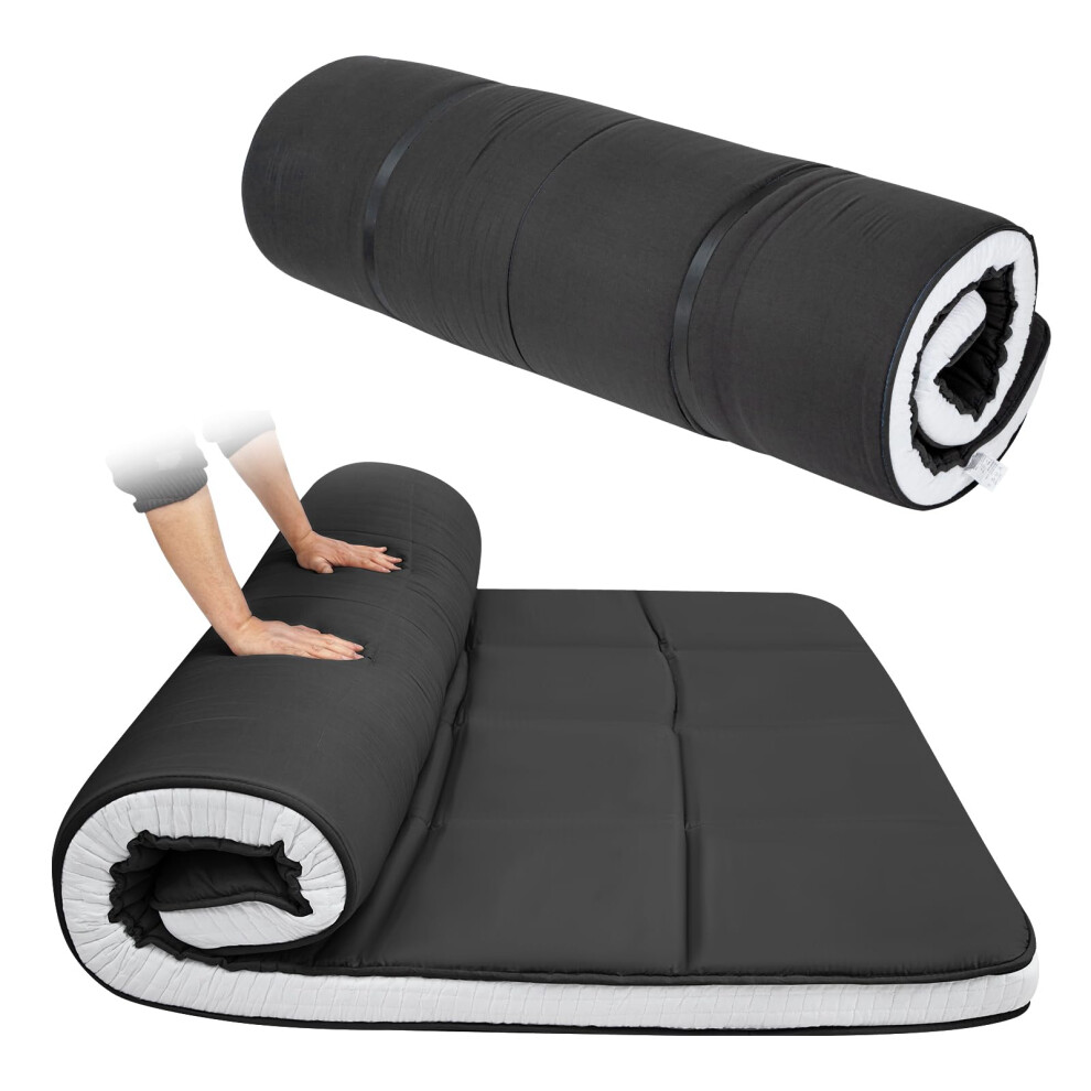 Double Futon Mattress Japanese 10cm Foldable Mattress Topper Black