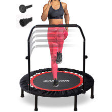 Kanchimi Folding Mini Fitness Indoor Exercise Workout Rebounder Trampoline with Handle, Max Load 150KG(Black Red)