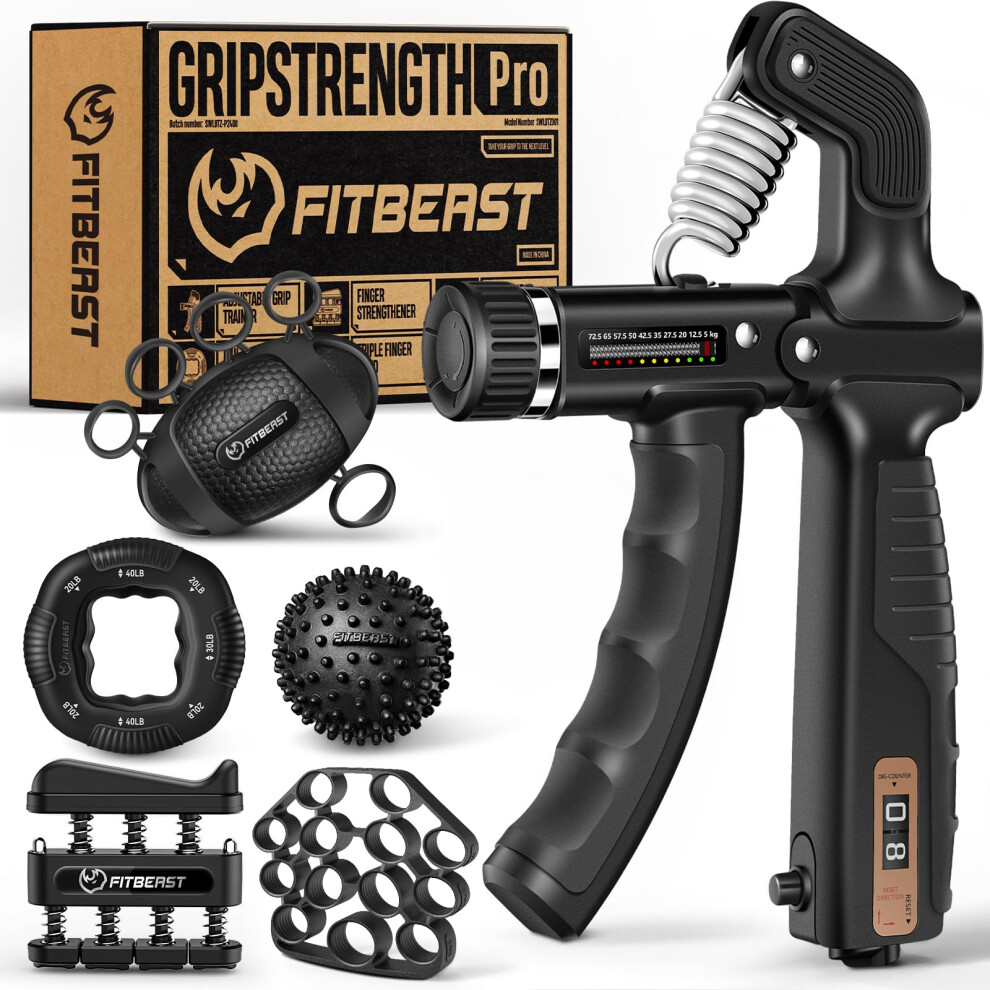 Fitbeast Grip Strengthener, Hand Grips Strengthener Kit - 6 Pack With Adjustable Resistance Forearm Strengthener, Hand Strengthener And Massage Balls