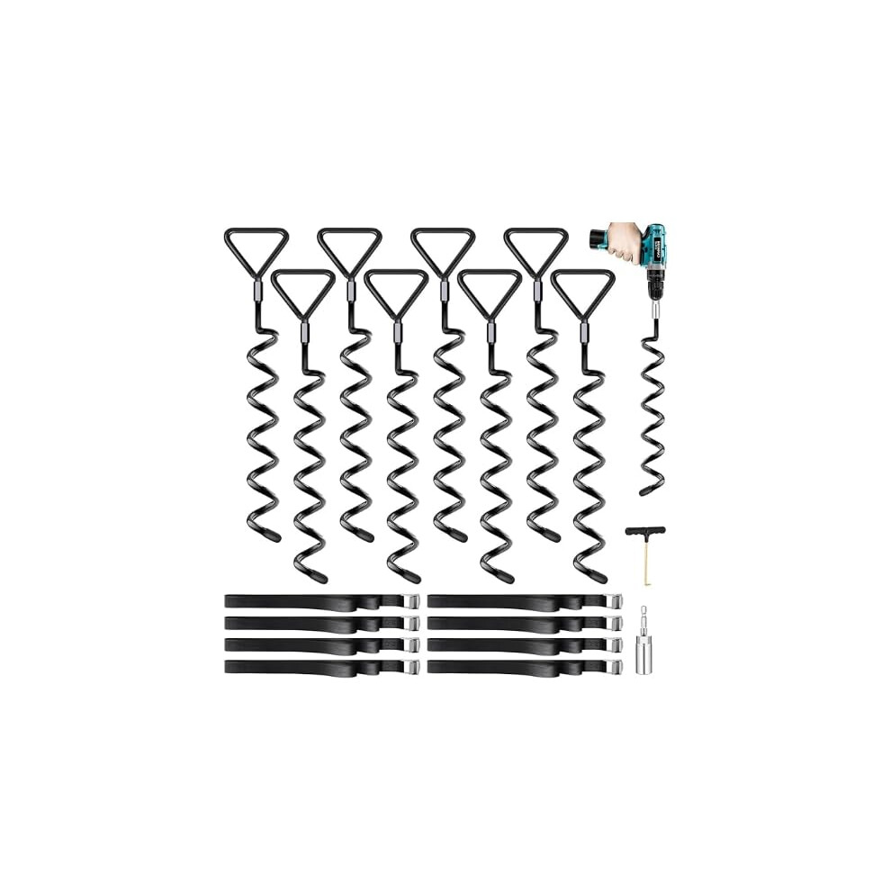 Payivsve Ground Anchor Pack Of 8, Heavy Duty, Black Metal, Functional, Robust, Ideal For Trampolines, Tents, Swings, Garden Sheds, High Wind 5051219601439