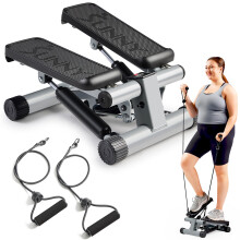 Sunny Health & Fitness Mini Stepper Machine, Stair Stepper Exercise Equipment with Resistance Bands and LCD Monitor, Air Climber Stepping Fitness