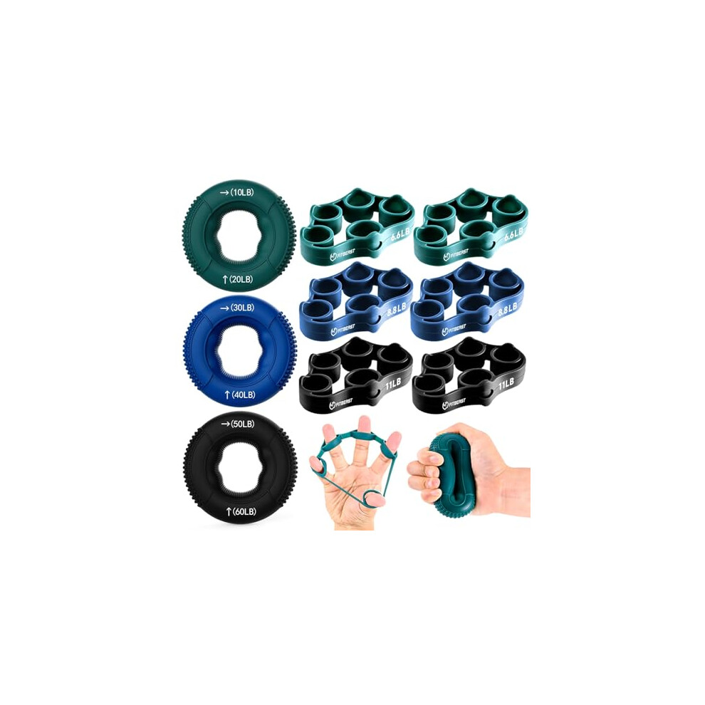 Fitbeast Grip Strength Trainer, Finger Exerciser, Forearm Strengthener 9-Piece Kit, Hand Grip Strengthener Targeted Strength, Relief & Recovery, Deep