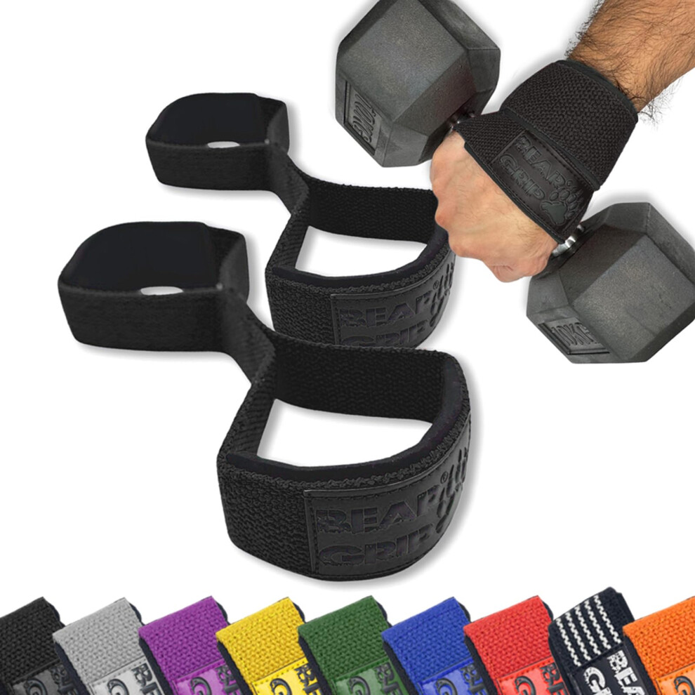 Bear Grip - Premium Figure 8 Weight Lifting Straps (Sold In Pairs) (Black) Black