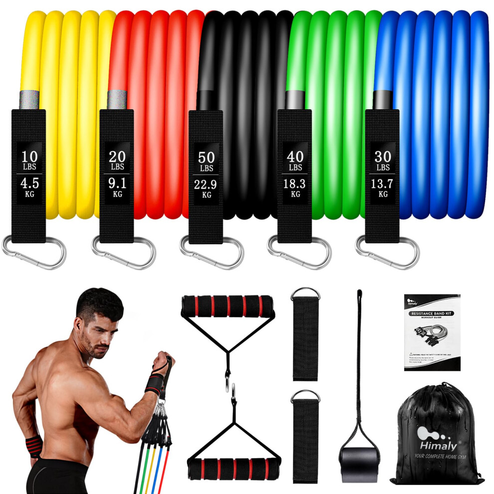 Himaly Men's Resistance Bands Set 5Pcs With Handle,Up To 150Lb/68Kg Strength Exercise Training Fitness Tubes Tension Bands Workout Gym Equipt And Wo For