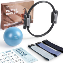 LIONSCOOL Pilates Ring Set - Premium14?Magic Circle with Dual Padded Handles - Includes Pilates Mini Ball & Highly Elastic Resistance Bands & Workout