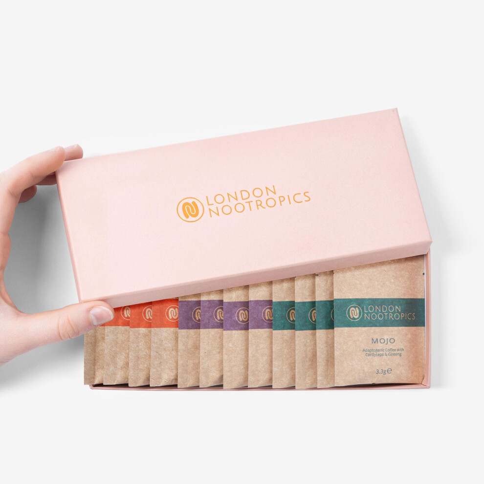 London Nootropics - Selection Box - Flow, Mojo, & Zen Adaptogenic Mushroom Coffee - 12 Sachets