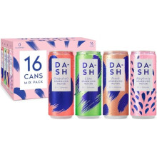 DASH Water Mixed Pack x 16 ? Flavoured Sparkling Spring Water ? Raspberry, Lime, Grapefruit, Peach ? Infused with Wonky Fruit (16 x 330ml cans)