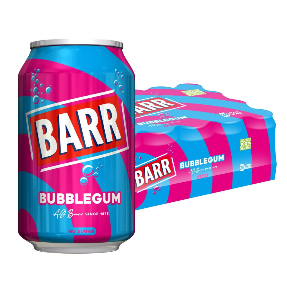 Barr Since 1875, 24 Pack Bubblegum Zero No Sugar Flavoured Fizzy Drink "Fizzingly Fun" - 24 X 330Ml Cans Blue