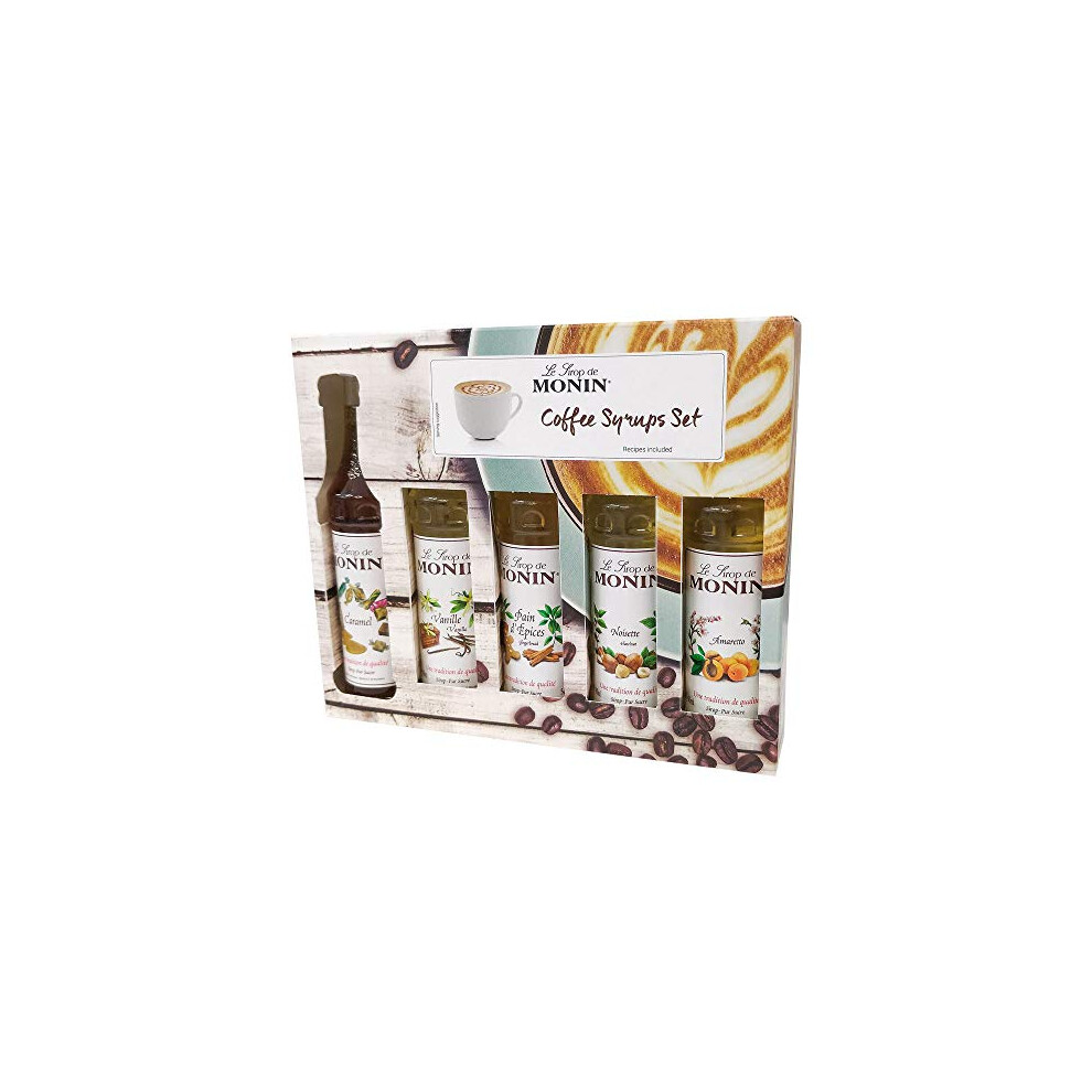 Monin 5X5cl Syrup Gift Set For Coffee & Cocktails - Vanilla, Caramel, Gingerbread, Hazelnut & Amaretto