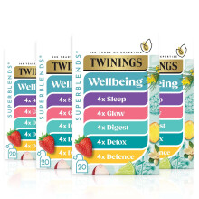 Twinings Superblends Wellbeing Collection - Selection of our bestselling blends: Defence, Glow, Digest, Detox & Sleep Tea Bags, 4 x boxes of 20