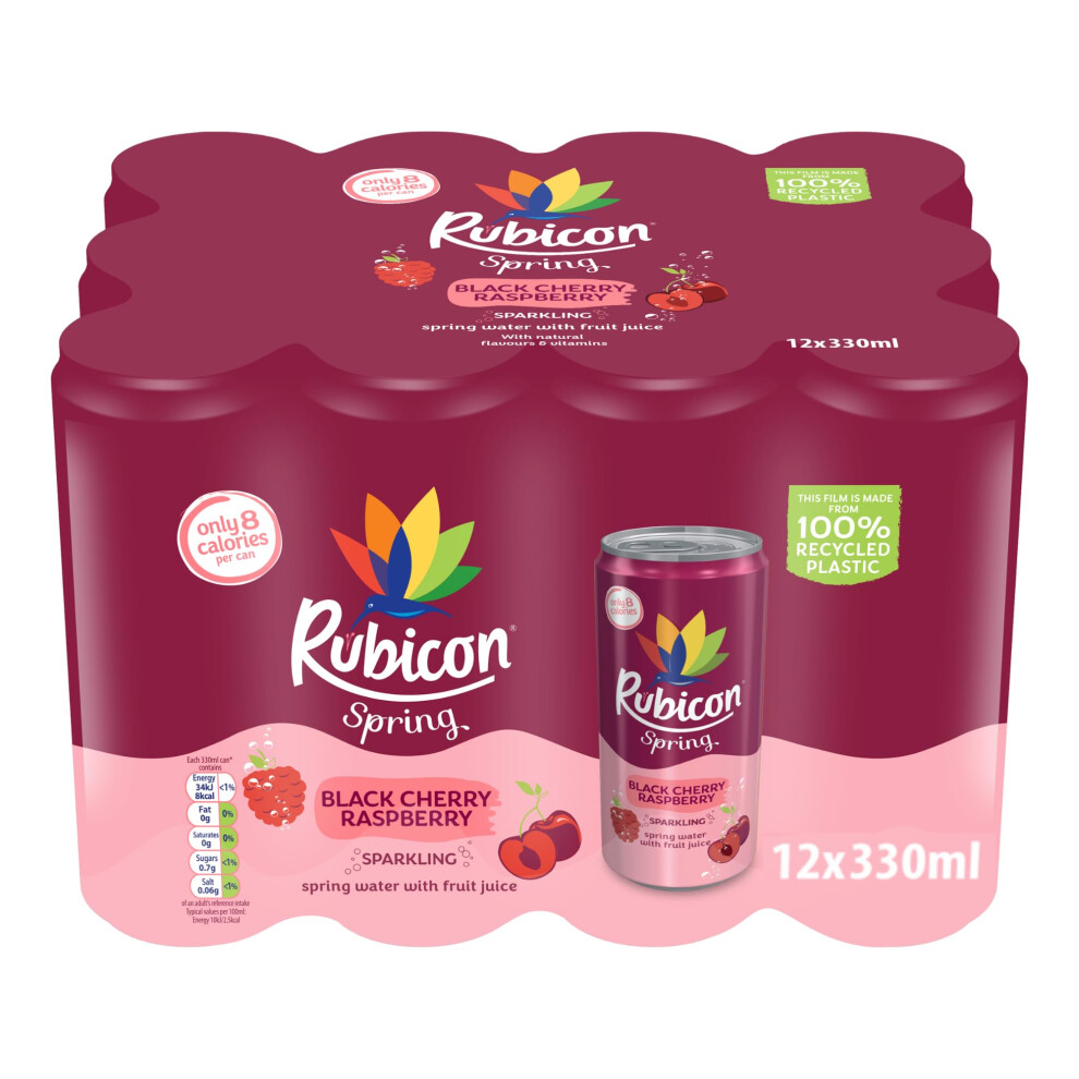 Rubicon Spring 12X330ml Black Cherry Raspberry - Sparkling Spring Water With Real Fruit Juice & Natural Flavours, 9 Calories (1122101)