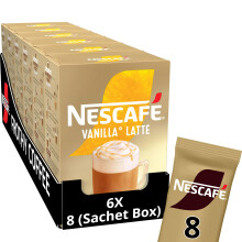 NESCAF? Vanilla Latte Instant Coffee 8 x 18.5g Sachets, 100% Responsibly Sourced Coffee (Pack of 6)