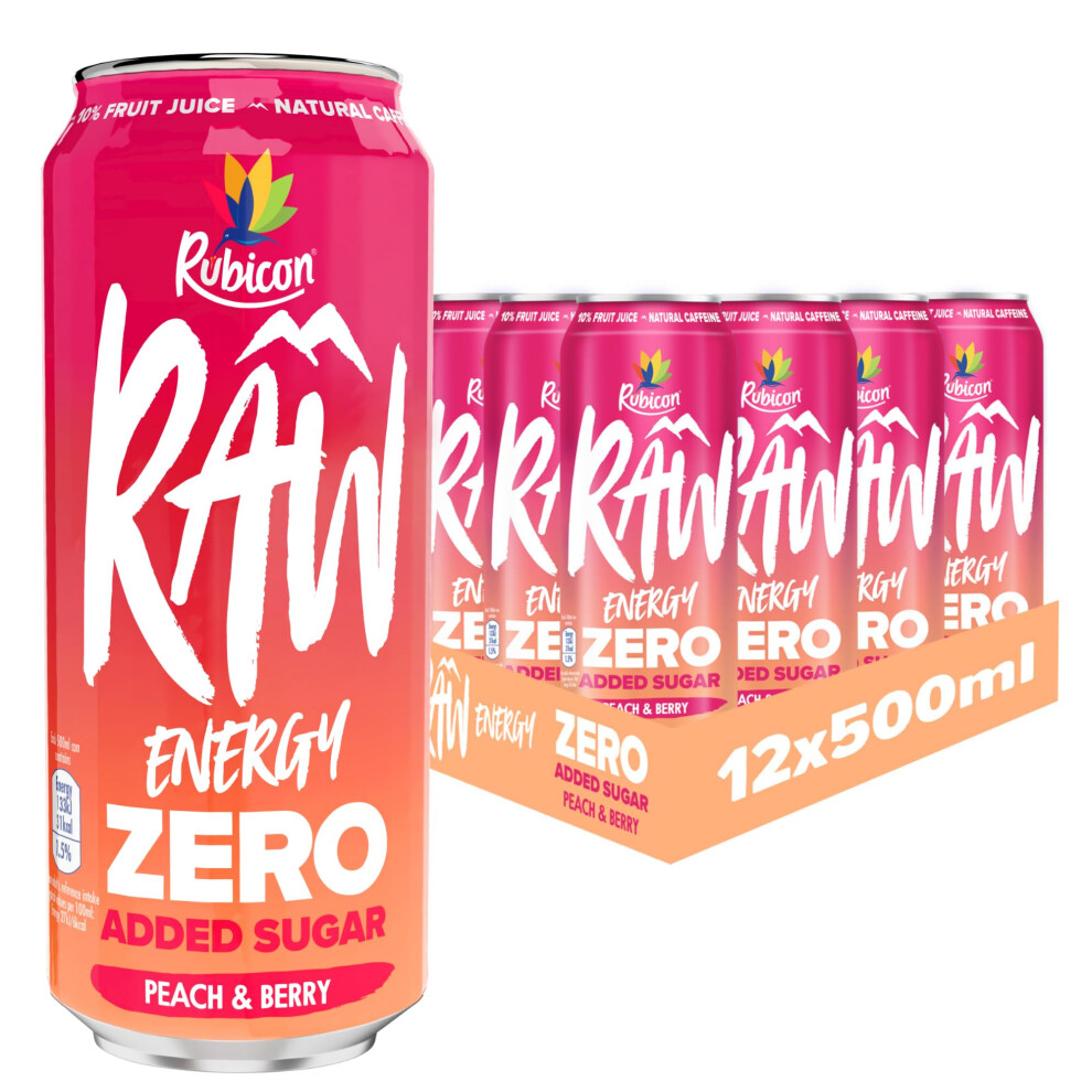 Rubicon Raw & Berry Energy Drink 12500Ml – Zero Sugar, 10% Fruit Juice, Caffeine From Coffee, B-Vitamins, Ginseng & Guarana (3658700) Peach/Green