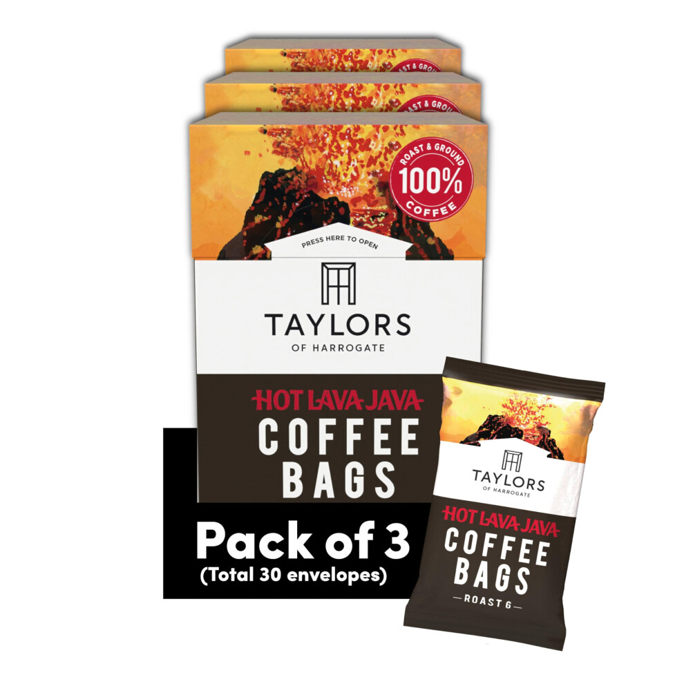 Taylors Of Harrogate Hot Lava Java Coffee Bags, 3 Boxes Of 10 (Total 30 Bags)