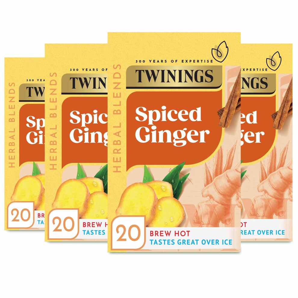 Twinings Ginger Flavouredtea - 80 Biodegradable Tea Bags (Multipack Of 4 X 20 Bags) Warming Herbal Blend, Caffeine-Free, Multipack For Convenience