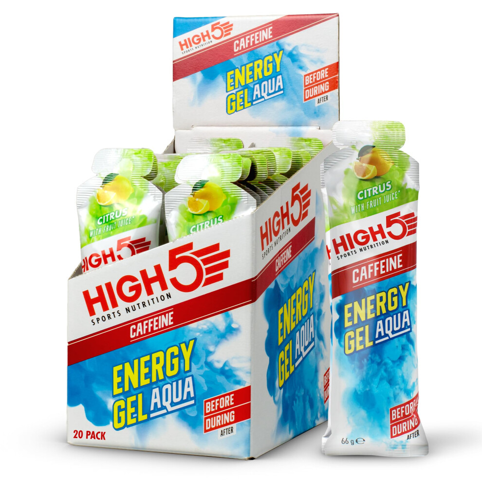 High5 Caffeine Energy Gels Aqua - Quick Release Sports Gels To Power Muscles For Peak Performance - Natural Fruit Juice - On The Go Energy Boost For