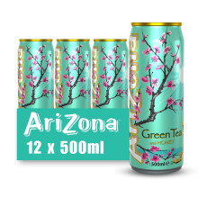 Arizona Green Iced Tea with Honey, Pack of 12 x 500ml Cans, Delicious Fruit Drink, No Artificial Colours or Preservatives
