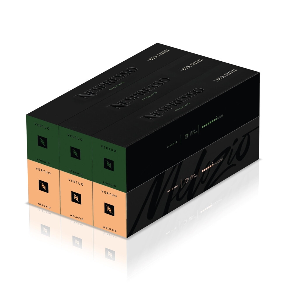 Nespresso Vertuo Coffee Pods, 60 Mixed Pack - 30 Melozio And 30 Stormio Capsules For Machines. Make Espressos, Cappuccino, Lattes And Iced