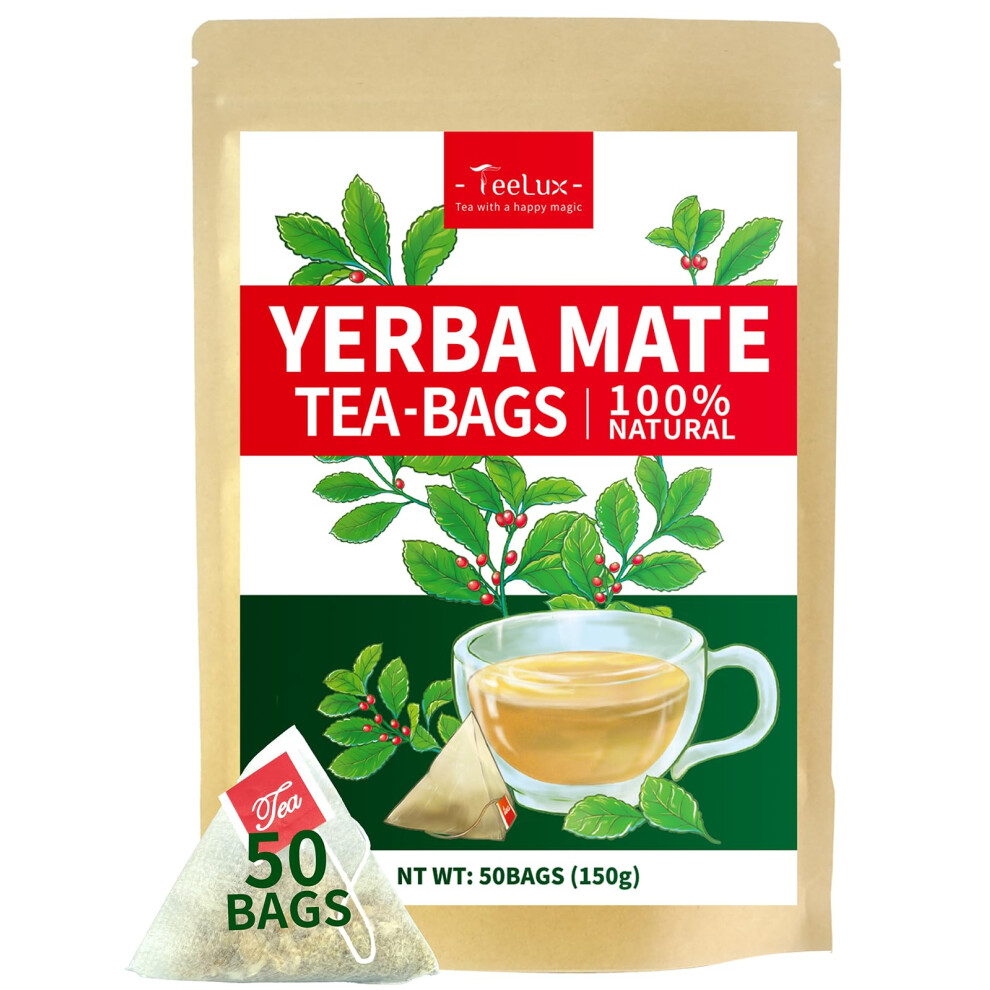 Teelux Yerba Mate Tea Bags 50 Count, Pure Natural Argentine Yerba Mate, Rich Flavor With 3G/Bag, Biodegradable Tea Bag