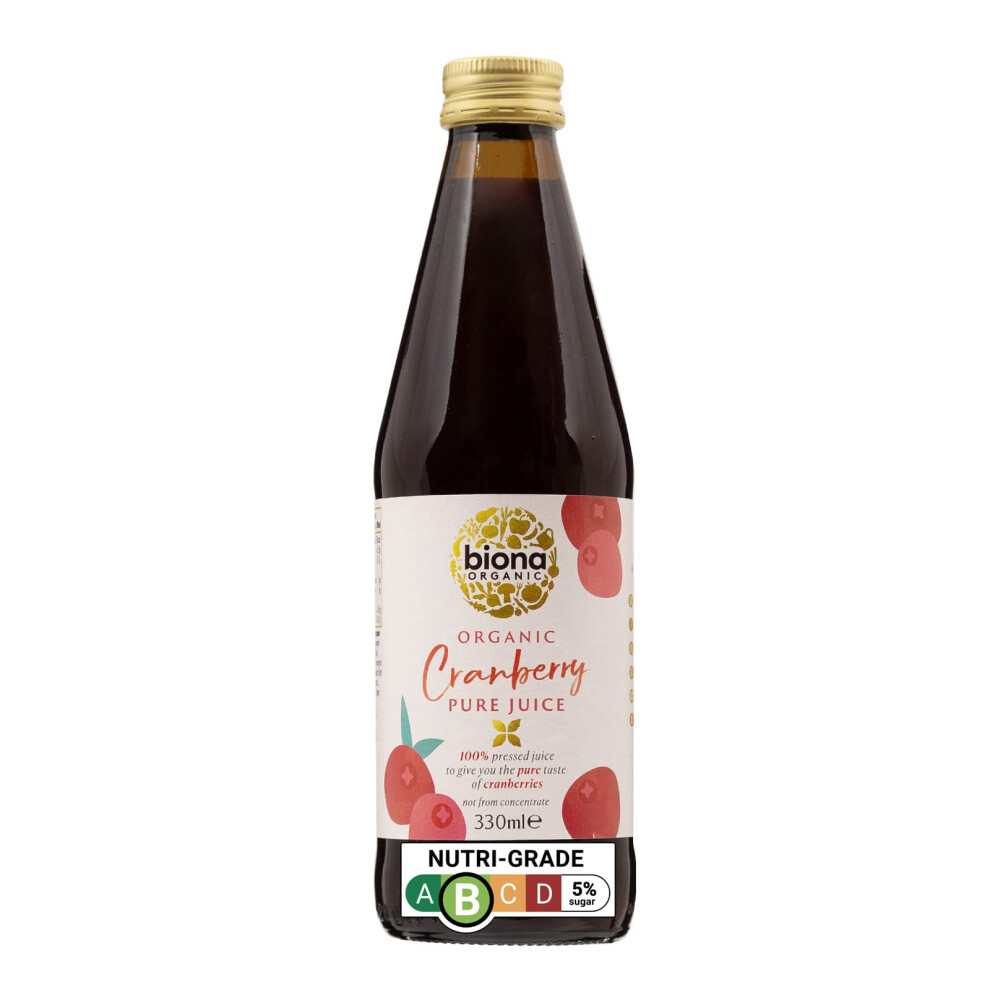 Biona Organic Cranberry Juice 330 Ml - Pure, Pressed Fruit Juice - Freshly Harvested By Organic Farmers - Free From Preservatives, Sugar & Sweetener