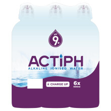 Alkaline Ionised Spring Water pH9+ (6x 600ml) Purified with Electrolytes Clean and Smooth Taste ACTIPH Water