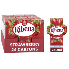 Ribena Strawberry Juice Drink Cartons - Multipack 24x250ml; No Added Sugar Real Fruit; Rich In Vitamin C; No Artificial Colours or flavours ; Perfect