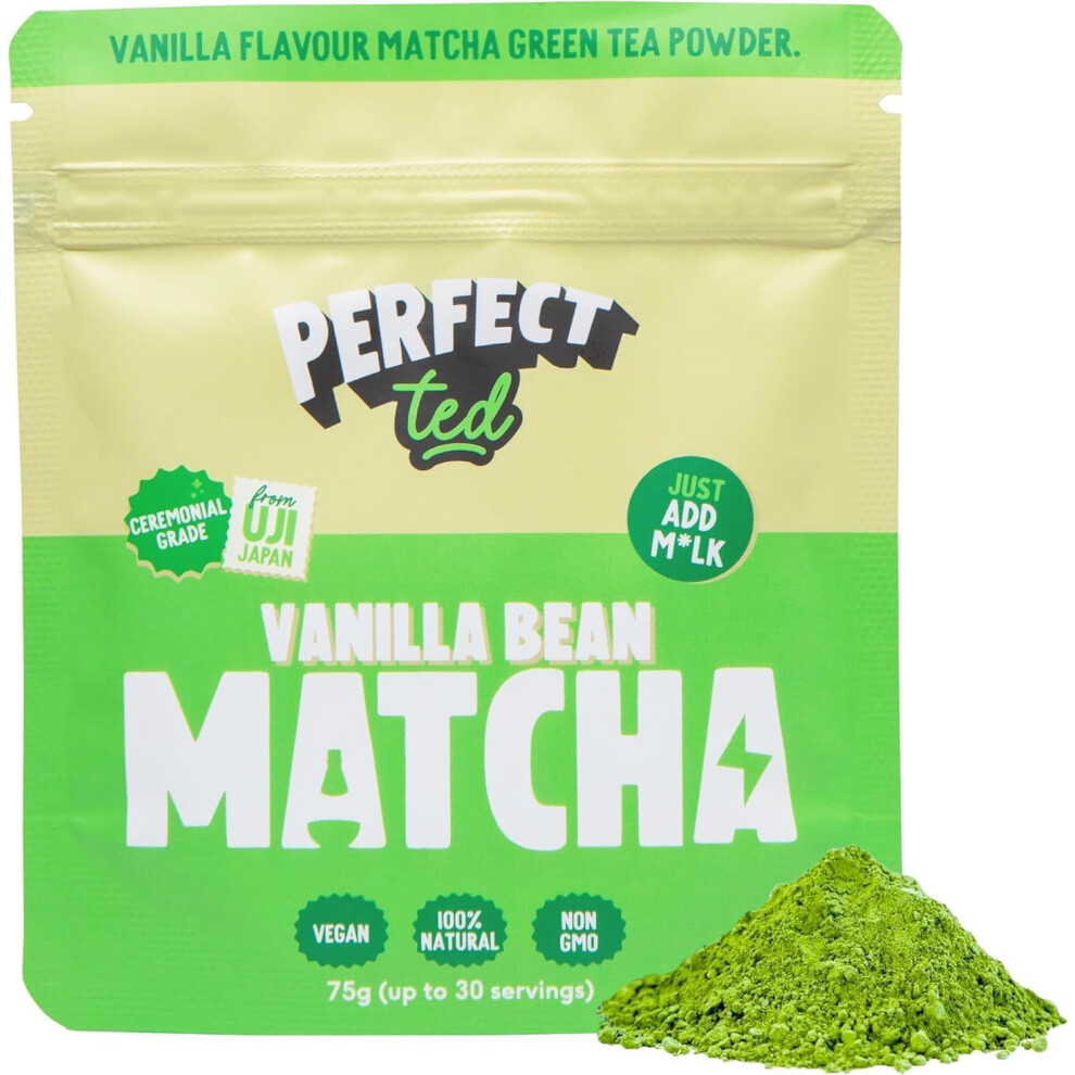 Perfect Ted | Vanilla Bean 75G | Ceremonial Grade Latte Powder | Japanese Matcha Tea Powder | Matcha Fuel (30 Servings)