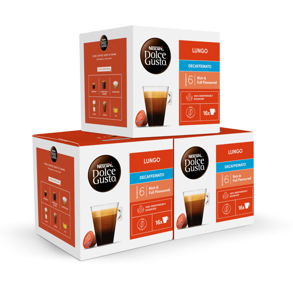 Nescafe Nescaf? Dolce Gusto Lungo Decaf Coffee Pods - Total Of 48 Decaffinated Coffee Capsules - (3 Packs)
