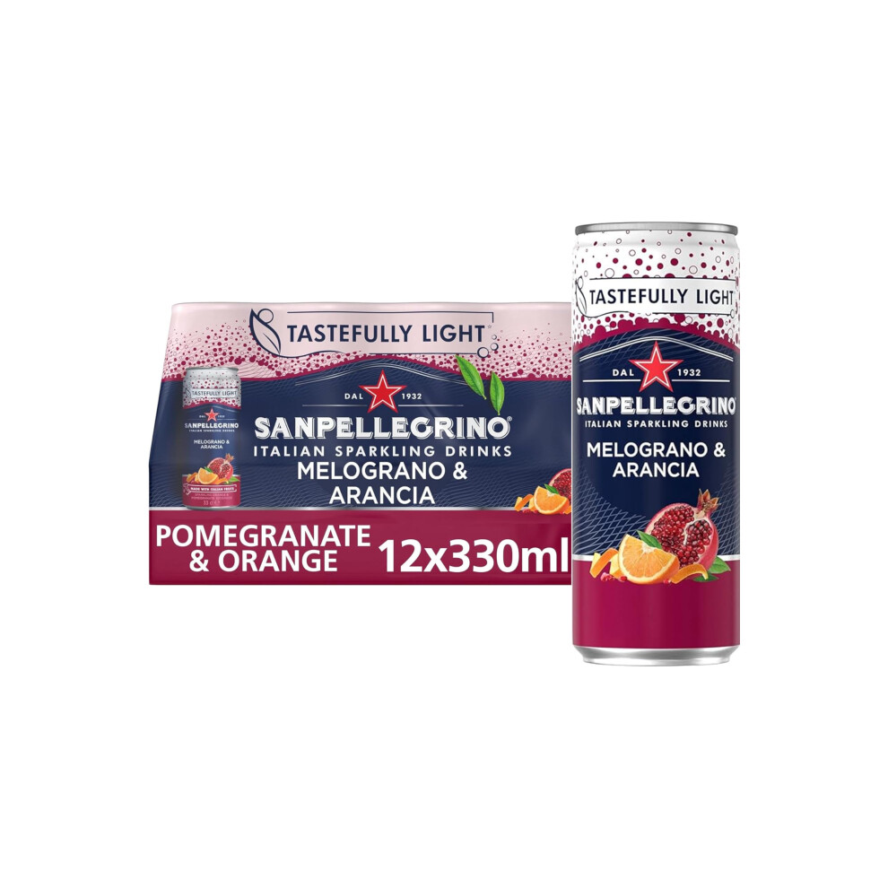 San Pellegrino Italian Sparkling Drinks Tastefully Sparkling Pomegranate & Canned Soft Drink 12 X 330Ml | 68 Kcals Per Can Light/Orange