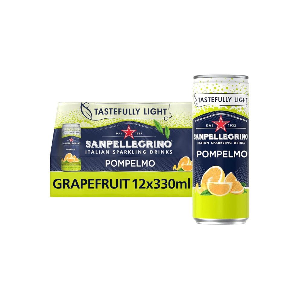 San Pellegrino Italian Sparkling Drinks Tastefully Sparkling Grapefruit Canned Soft Drink 12 X 330Ml | 70 Kcals Per Can Light