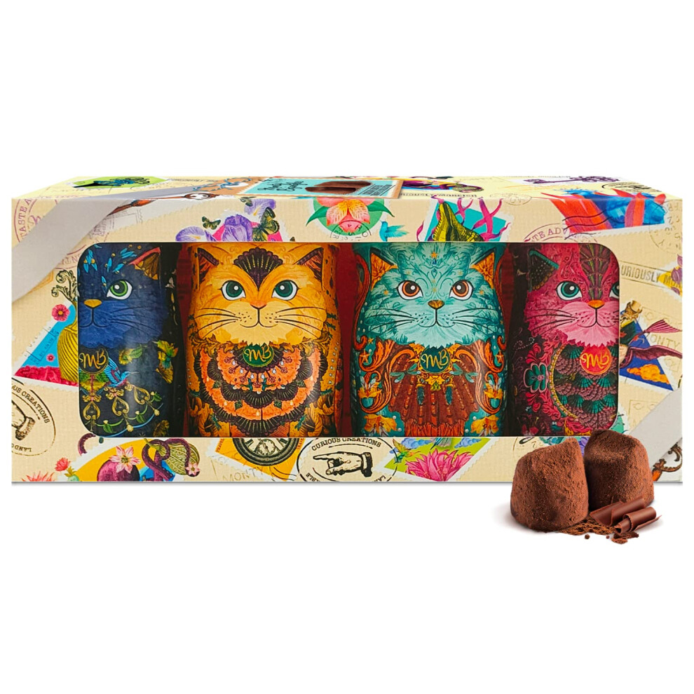 Monty Bojangles Kit-Tins Cocoa Dusted Chocolate Truffles Gift Set (4 X 36G) Four Flavours In One, Luxury Chocolatey Truffles - Collectable Cat Tins,
