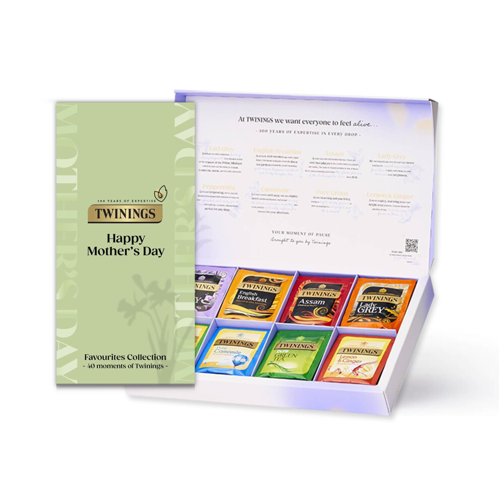Twinings New Mother's Day Favourites Collection Gift Box | Black Tea & Herbal Infusions Selection | 8 Flavours | 40 Recyclable Individually Wrapped