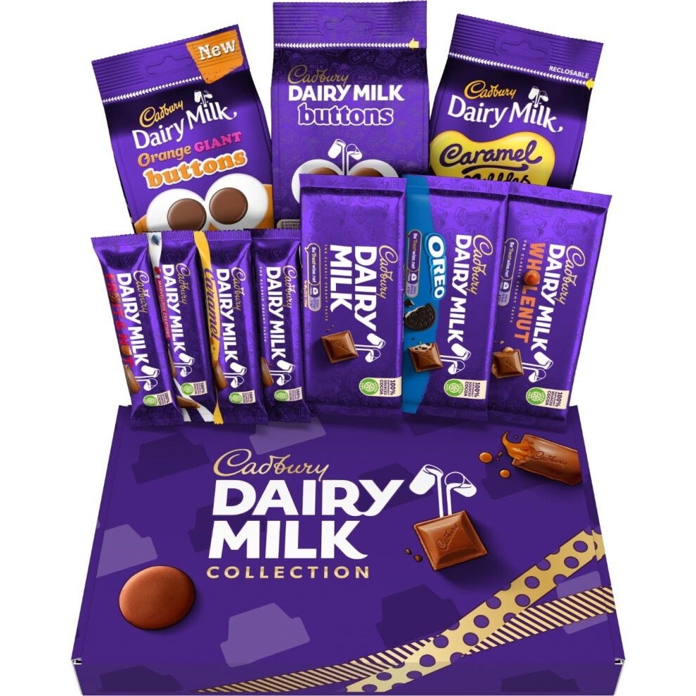 Cadbury Dairy Milk Big Night In Deluxe Hamper, Includes 10 Assorted Chocolate Bars and Bags, Perfect for Gifting, 1.04 kg (Pack of 1)