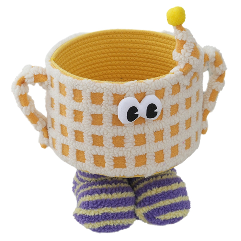 Cesta De Almacenamiento Tejida Con Dibujos Animados, Bolsa Para Guardar Juguetes Y Aperitivos, Bonita DecoracióN Para El Hogar, Color Amarillo-image