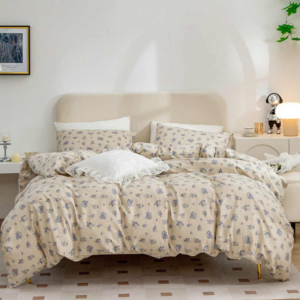 Parure de lit ERZRGA 100 % coton, 3 pi   ces, motif floral, pour toutes les saisons, respirante, fermeture    clair