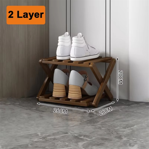 Bamboo Multi-Layer Folding Shoe Rack, Retractable Household Storage Shelf, Space-Saving Shoe Organizer,Primary Color 2