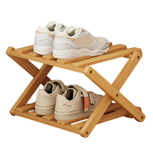Bamboo Multi-Layer Folding Shoe Rack, Retractable Household Storage Shelf, Space-Saving Shoe Organizer,Primary Color 1