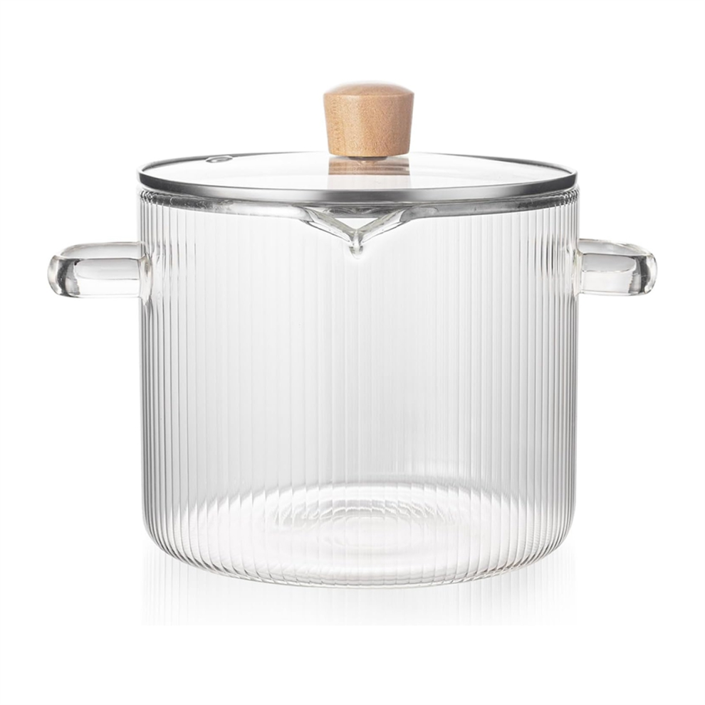 Typecat Glass Cookware Simmer Pot, Glass Cooking Pot With Lid-1.8L(60Oz) Heat Borosilicate Glass Cookware Stovetop Pot