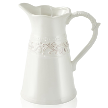 White Ceramic Pitcher Vase - Farmhouse French Country Decor, 8.5in Rustic Jug Vase for Flowers