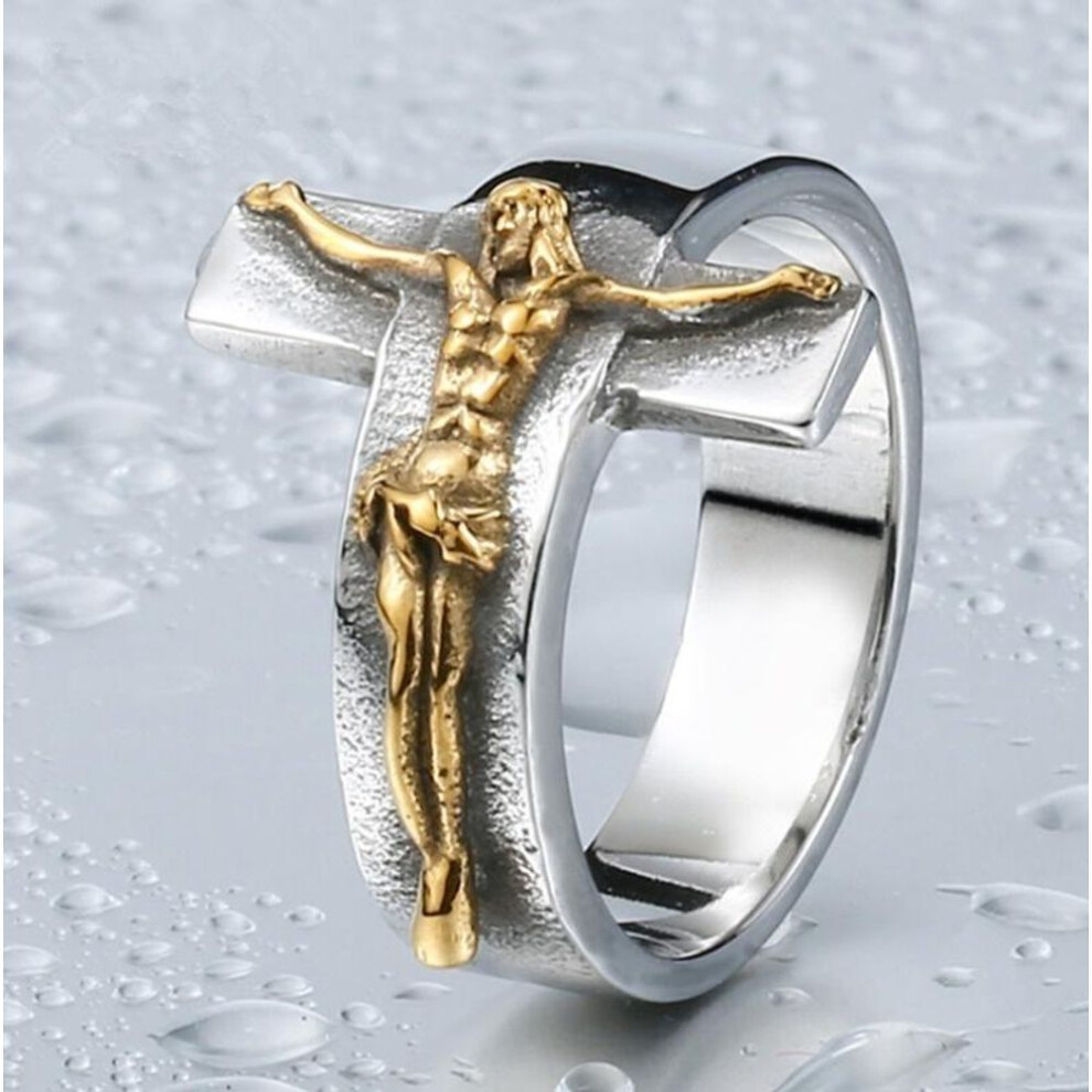 (gold, 7) Fashion Men's Christian Jesus Cross Gothic Knight Cross Ring Temperament Party Ring